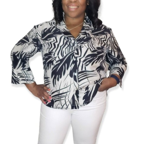 Fashion Top Black Floral Sheer Long Sleeve Button Down Blouse Sz N/A - Picture 4 of 9